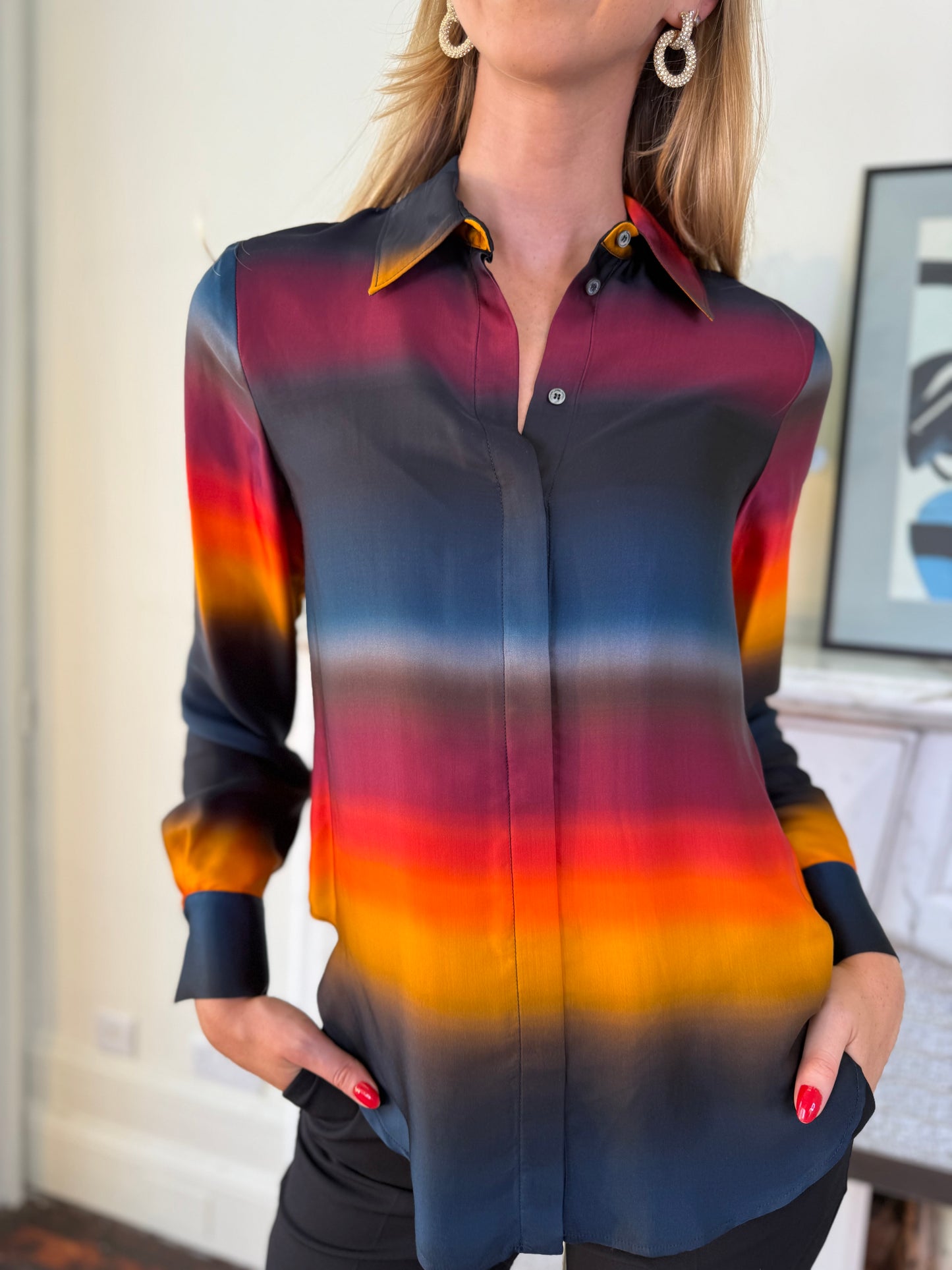Beatrice B Vivid Orange and Navy Tie Dye Shirt