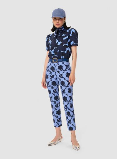 Tara Jarmon Blue And Navy Textured Floral Trousers