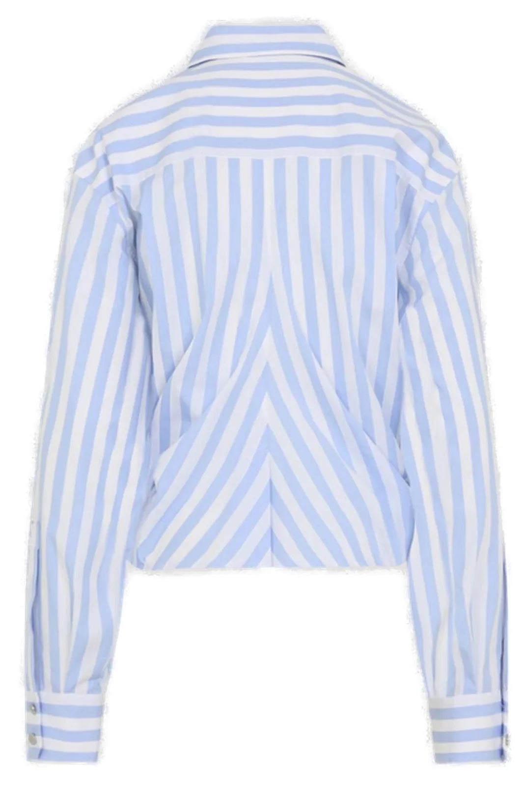 Sportmax Poplin Cotton Blue and White Striped Cropped Shirt with Ring Detail