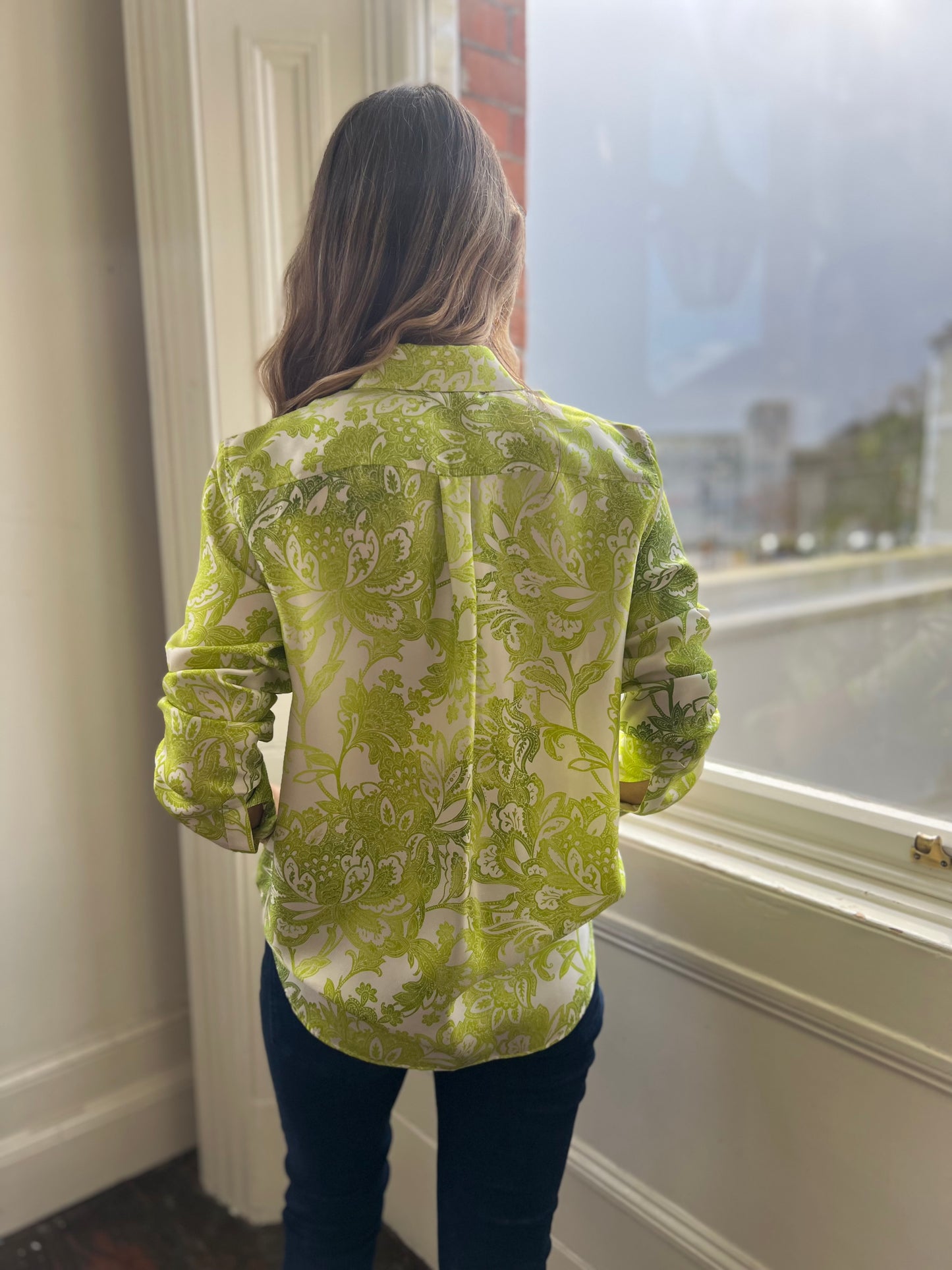 Lime Green Silk Shirt with Pockets