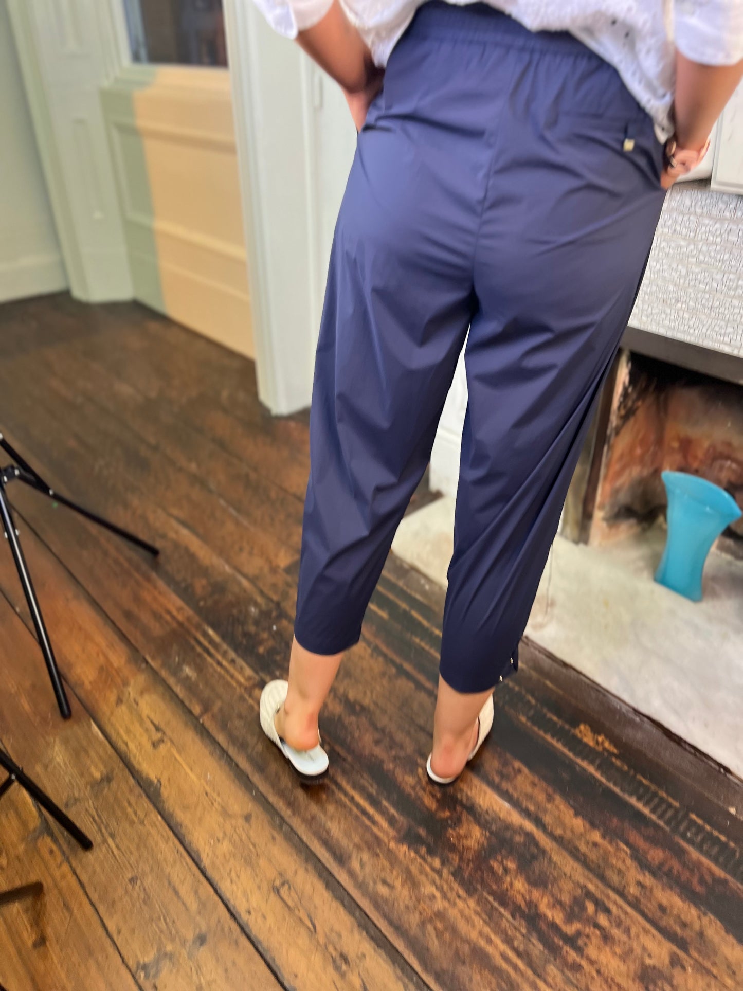 Navy Relaxed Trousers with an Elasticated Waist