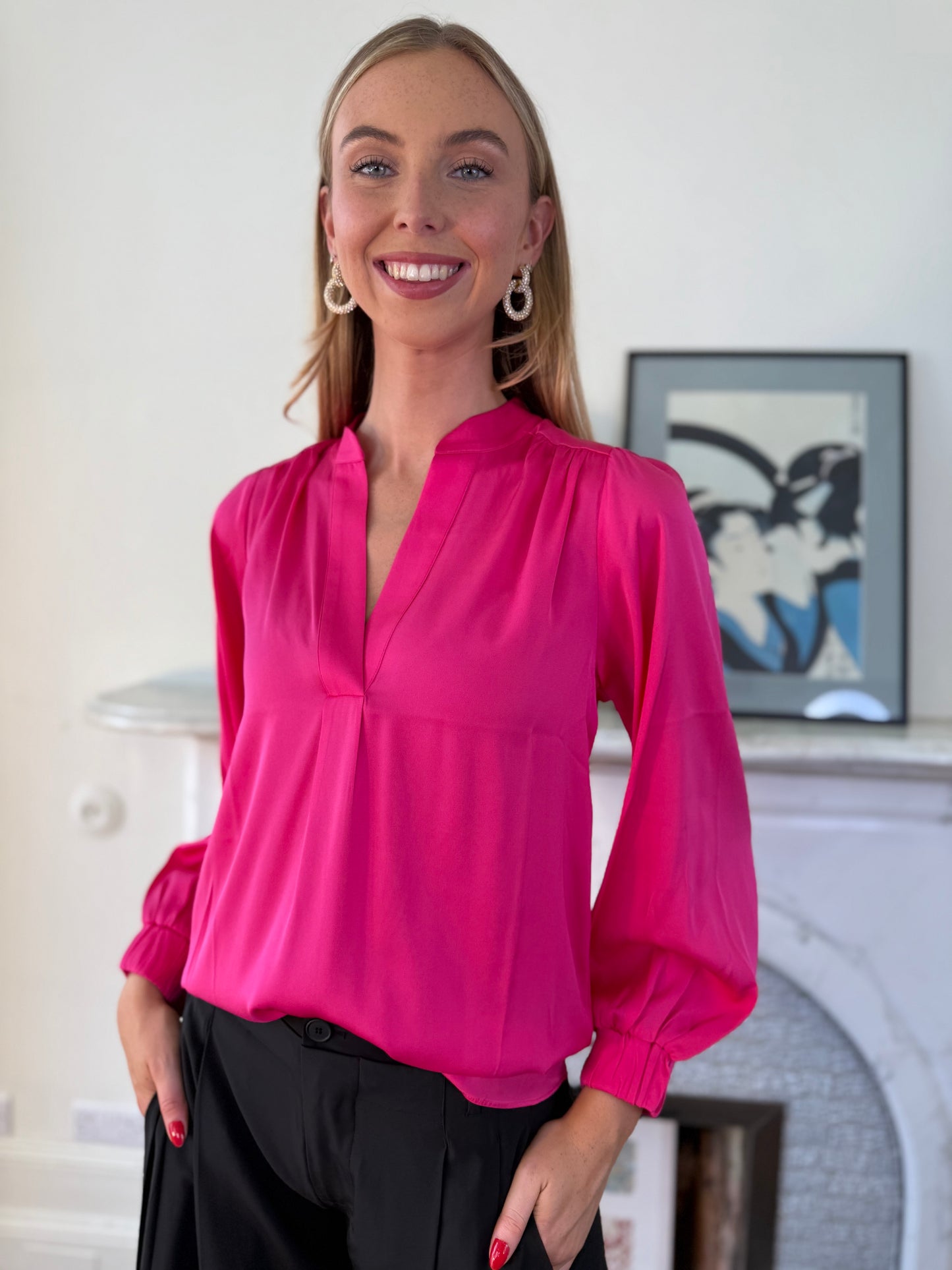 Silk95five Madras Blouse in Hibiscus