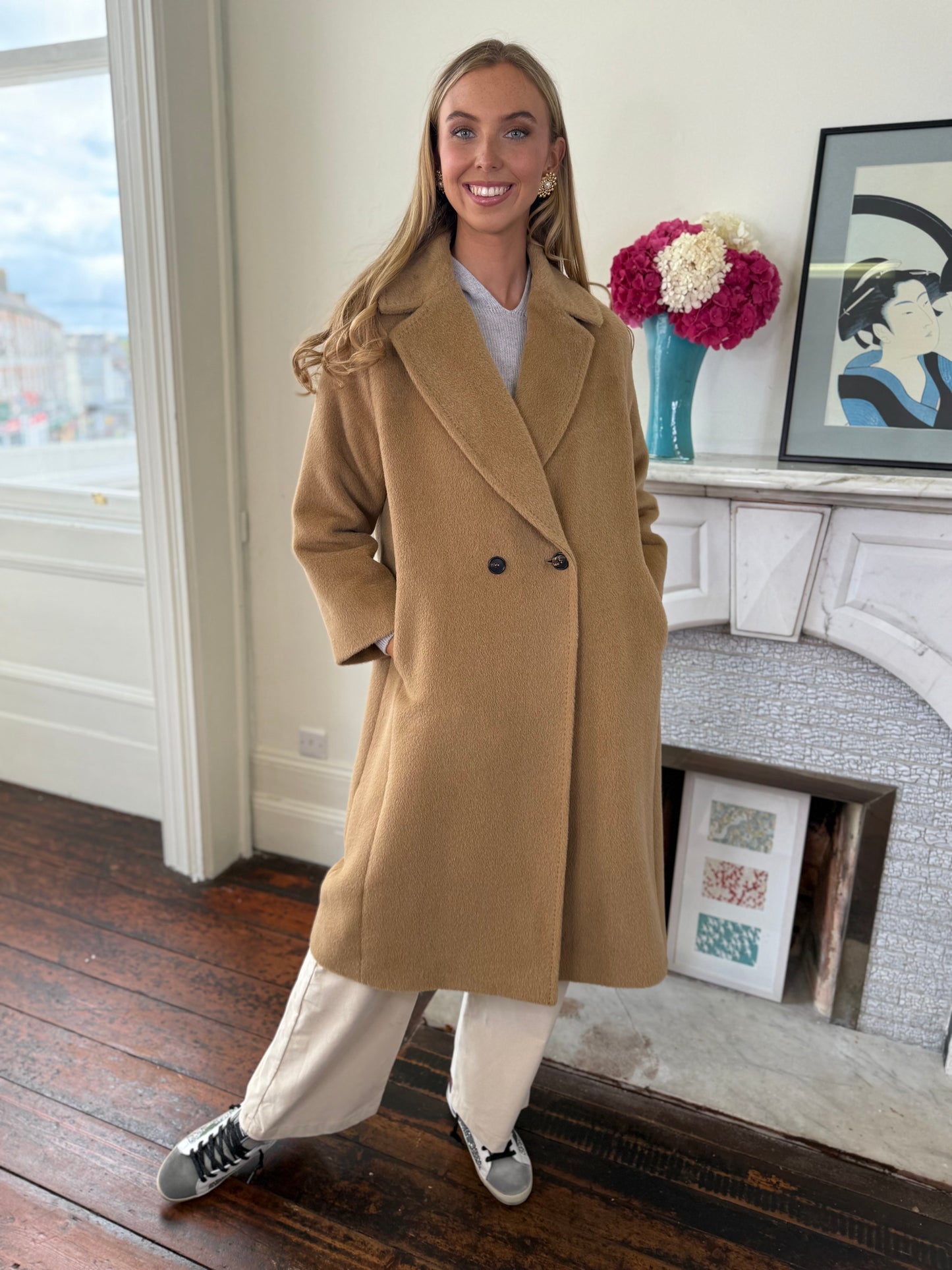 Rosso35 Camel Double Breasted Alpaca and Wool Coat