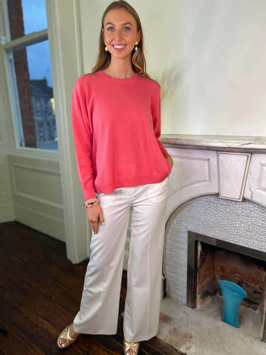Amira Flared Cashmere Sweater in. Can Can Coral