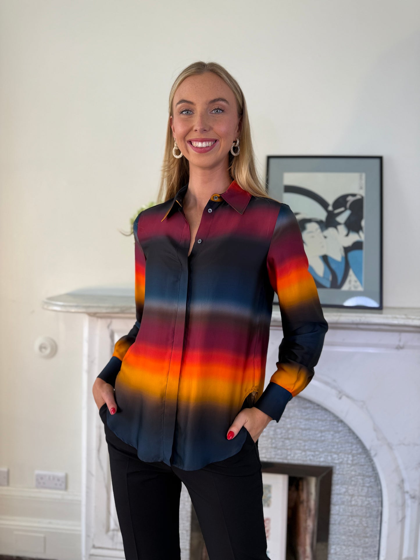 Beatrice B Vivid Orange and Navy Tie Dye Shirt