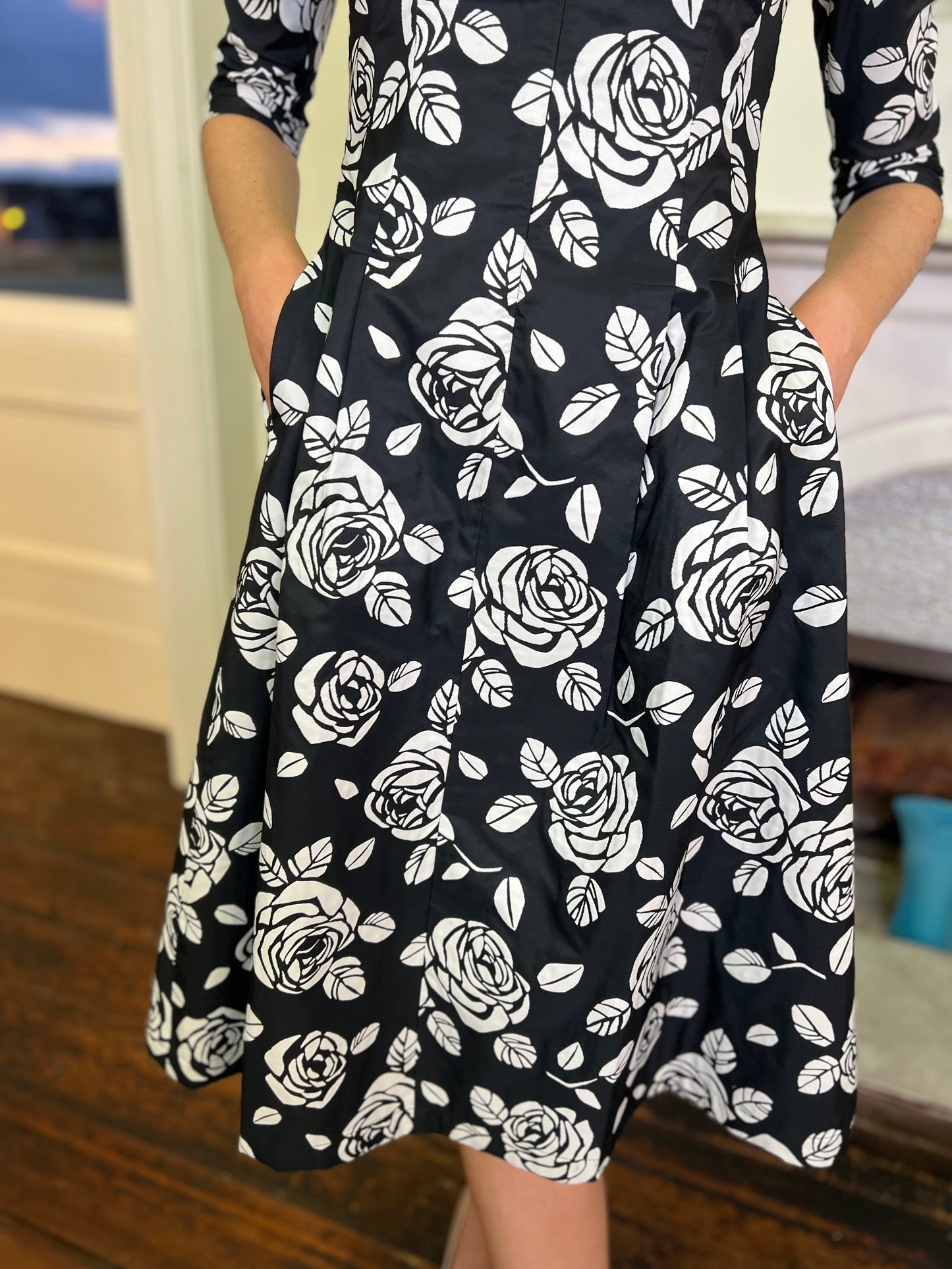 Alicia Black and White Brocade Fit and Flare Dress