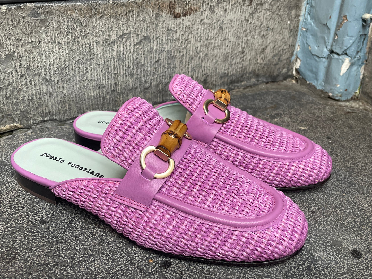 Lilac Pink Raffia Sliders