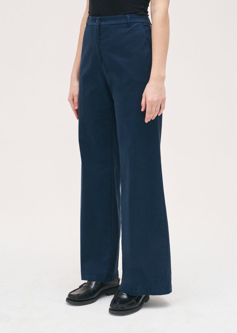 Rosso35 Navy Wide Leg Cotton Trouser
