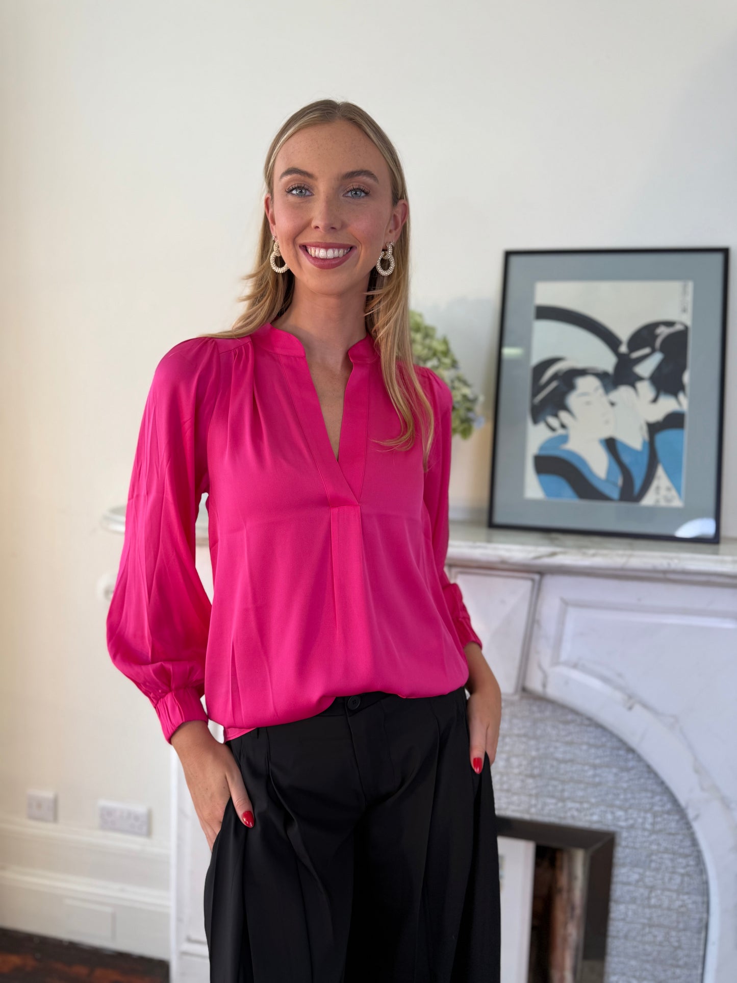 Silk95five Madras Blouse in Hibiscus
