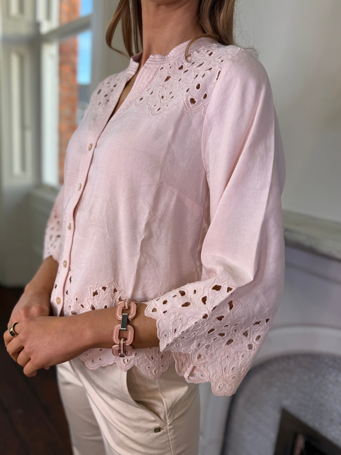 Gustav Sikka Embroidery Anglais Blouse in Blush