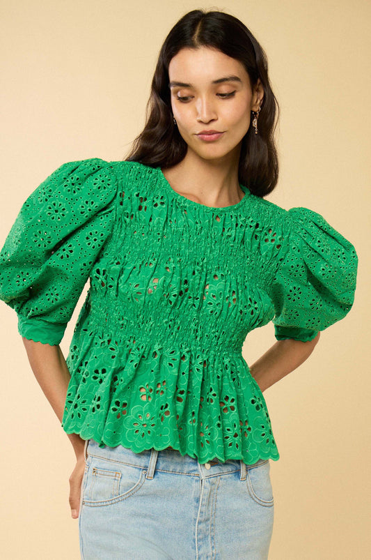 Broderie Smocked Top