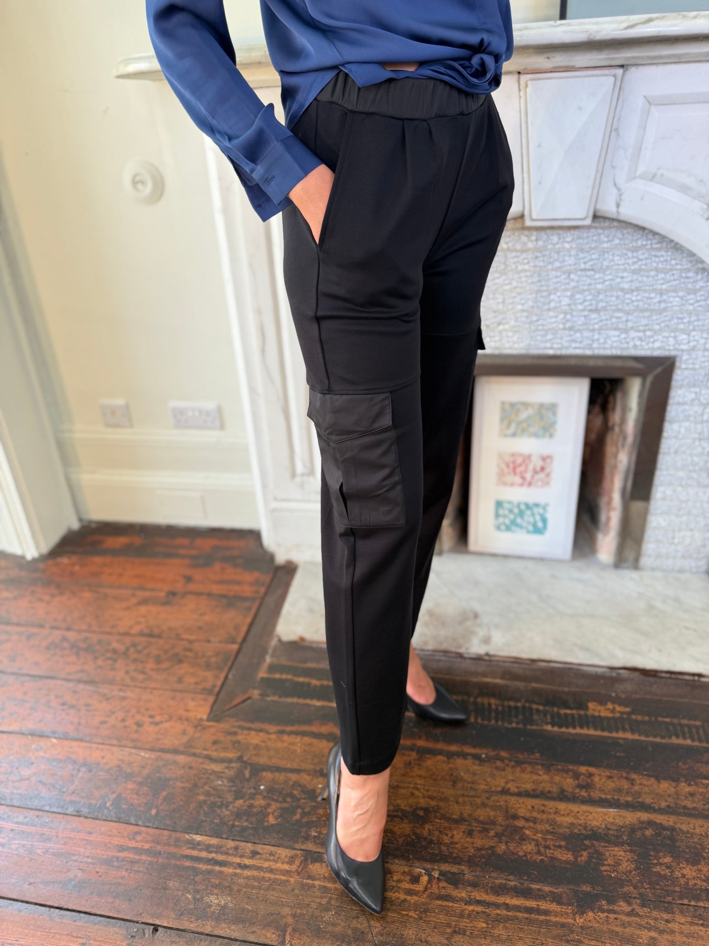 Herno Black Cargo Trousers with Elasticated Waist