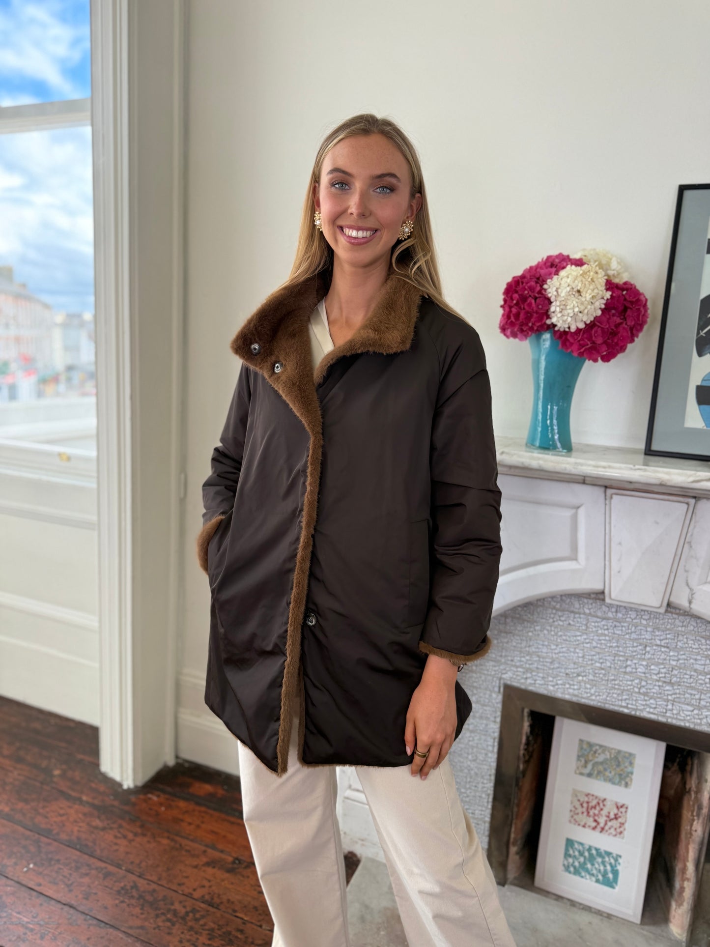 Rosso35 Hazelnut Faux Fur Reversible Coat