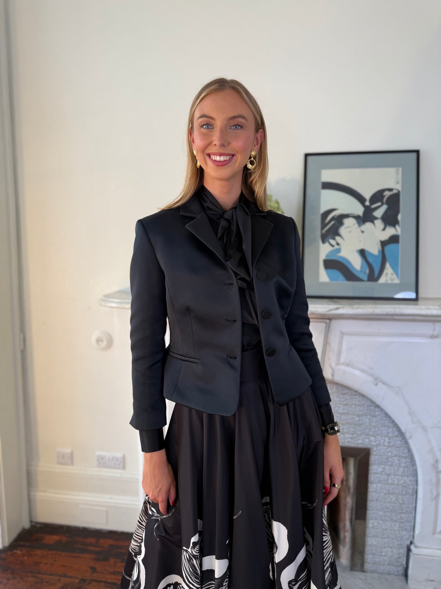 Sara Roka Black Satin Fitted Jacket