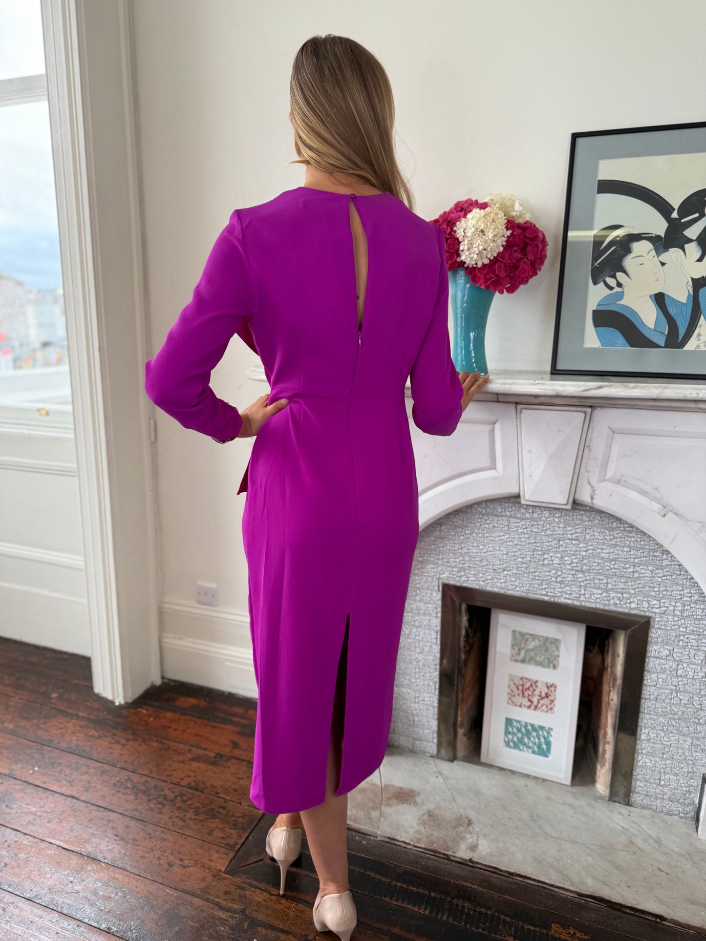 Kameya Fitted Dress With Ruffle detail in Magenta