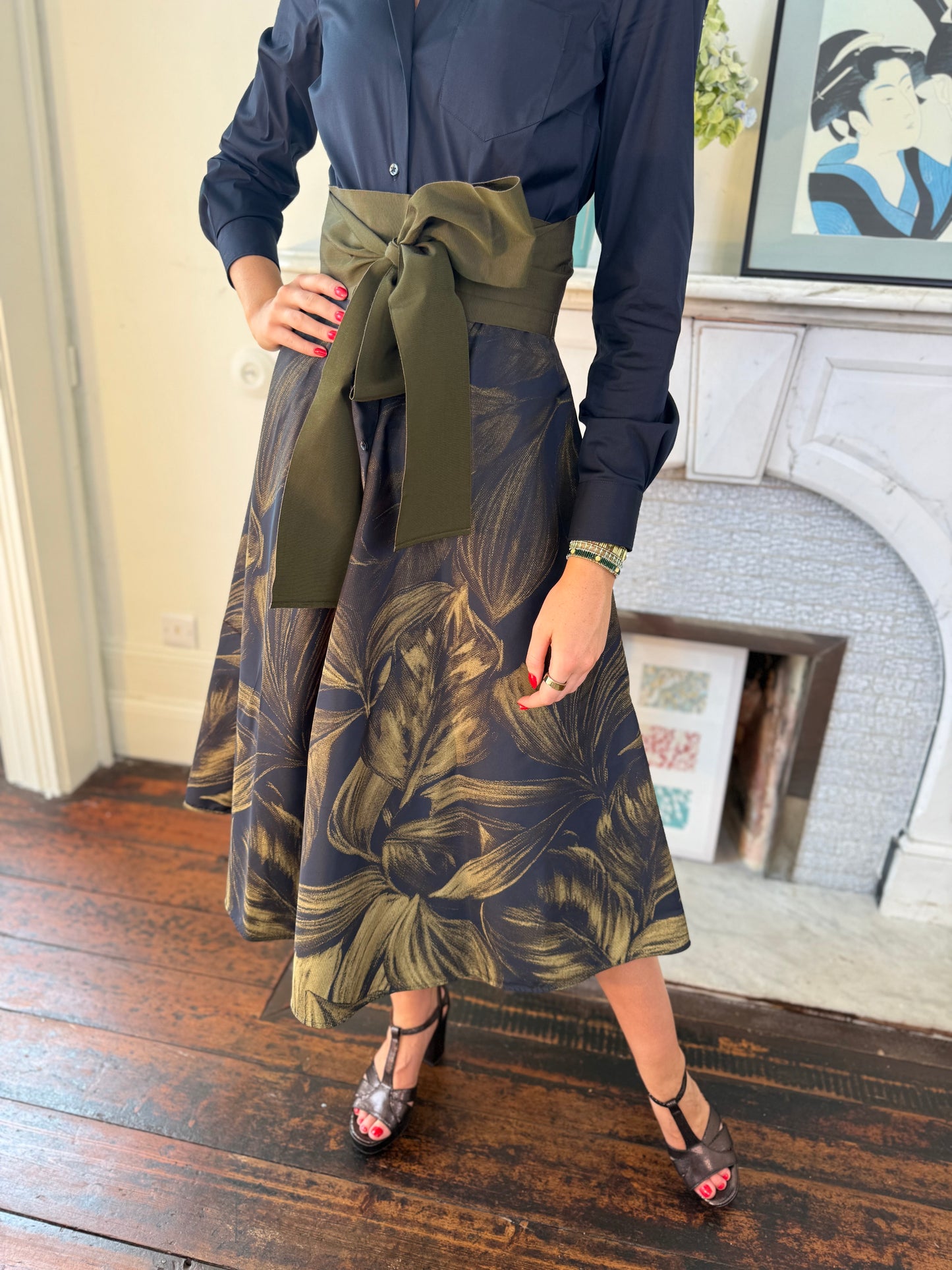 Sara Roka Navy and Army Green Shirt Dress