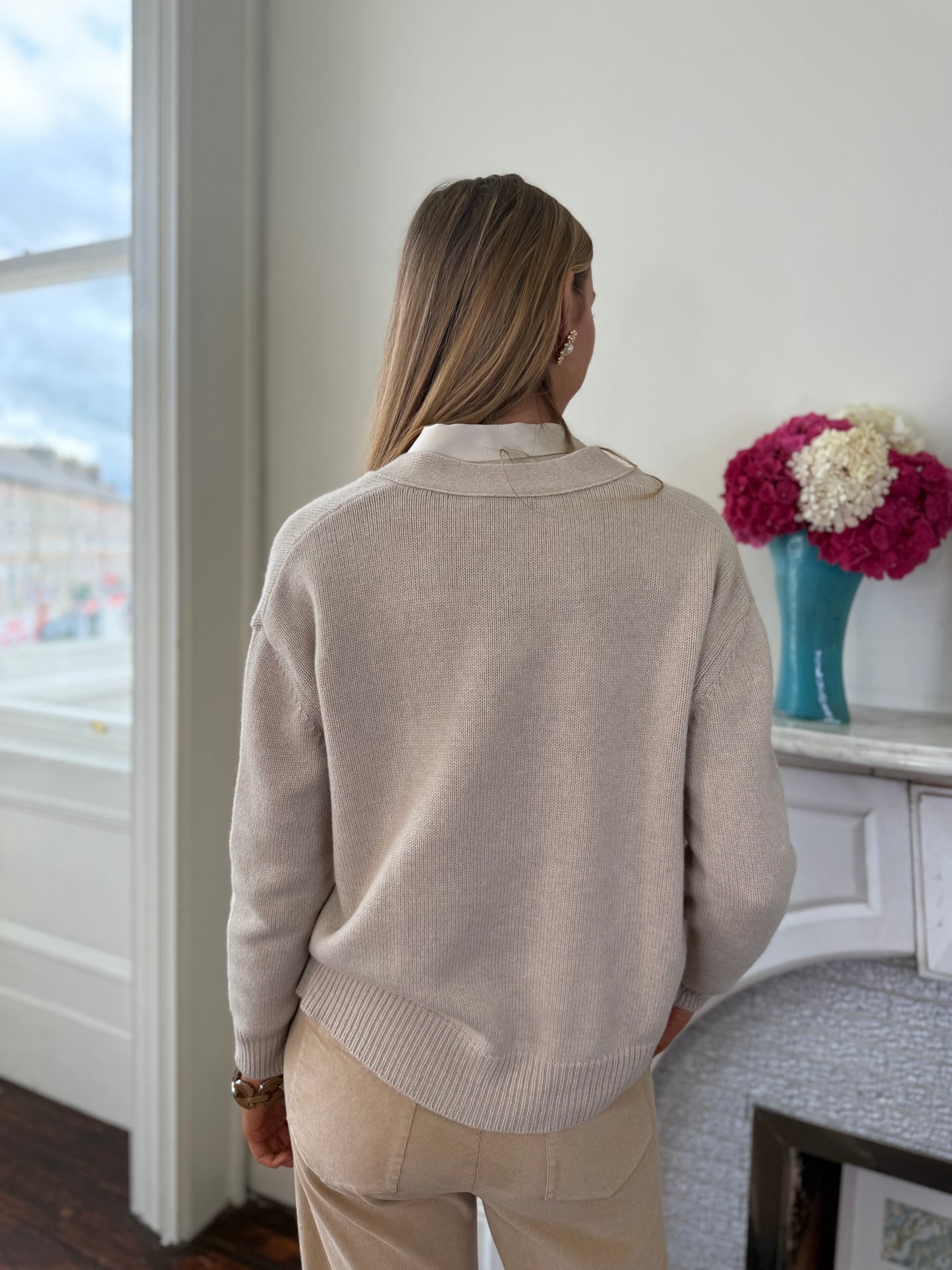 Rosso35 Beige Relaxed Cardigan in Wool and Cashmere
