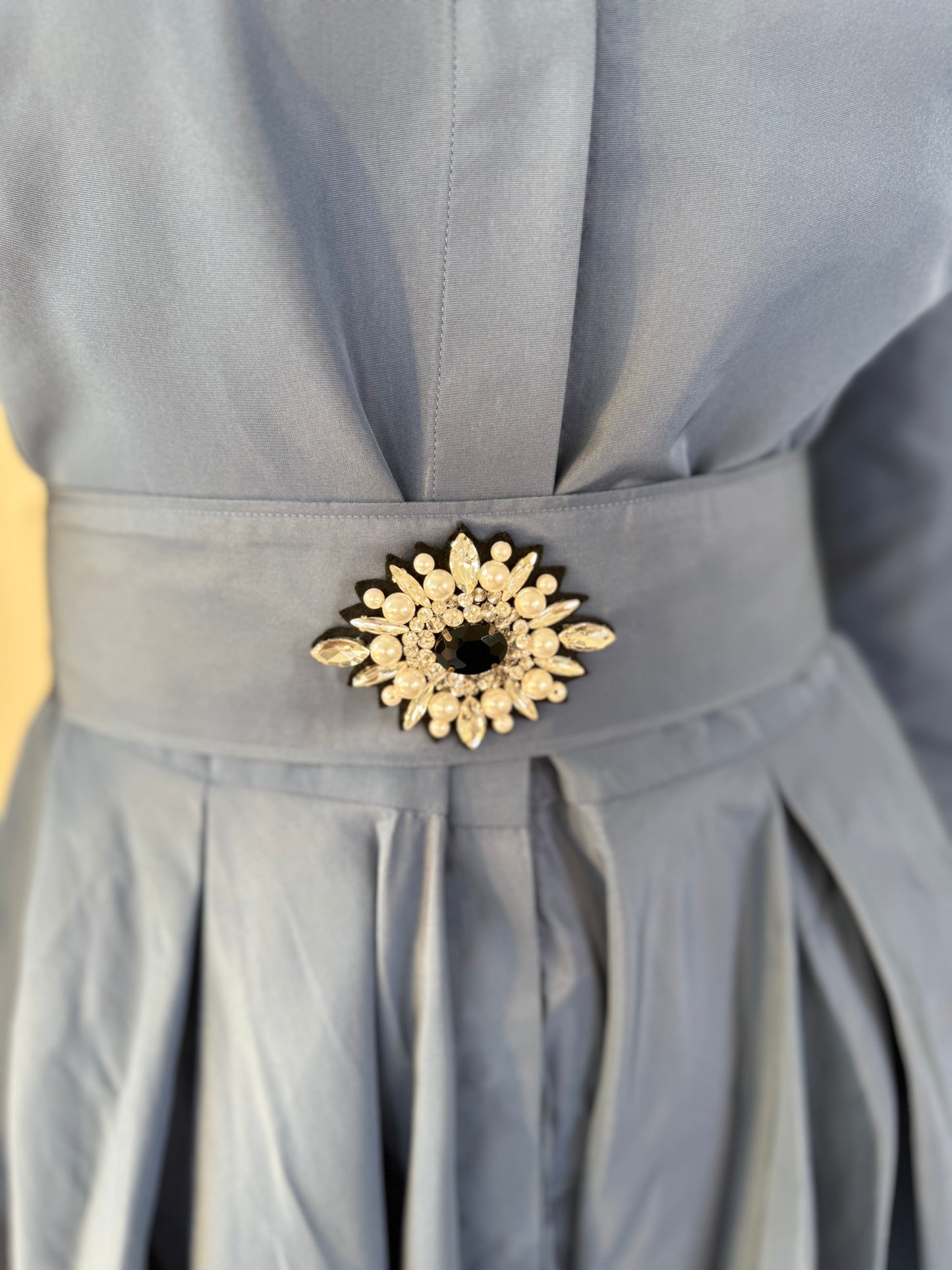 Sara Roka Silver Blue Taffeta Shirt Dress
