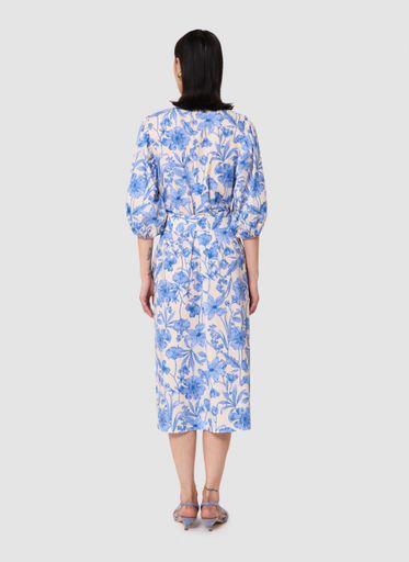 Tara Jarmon Rochella Sky Blue and Off White Poplin Cotton Dress with Belt