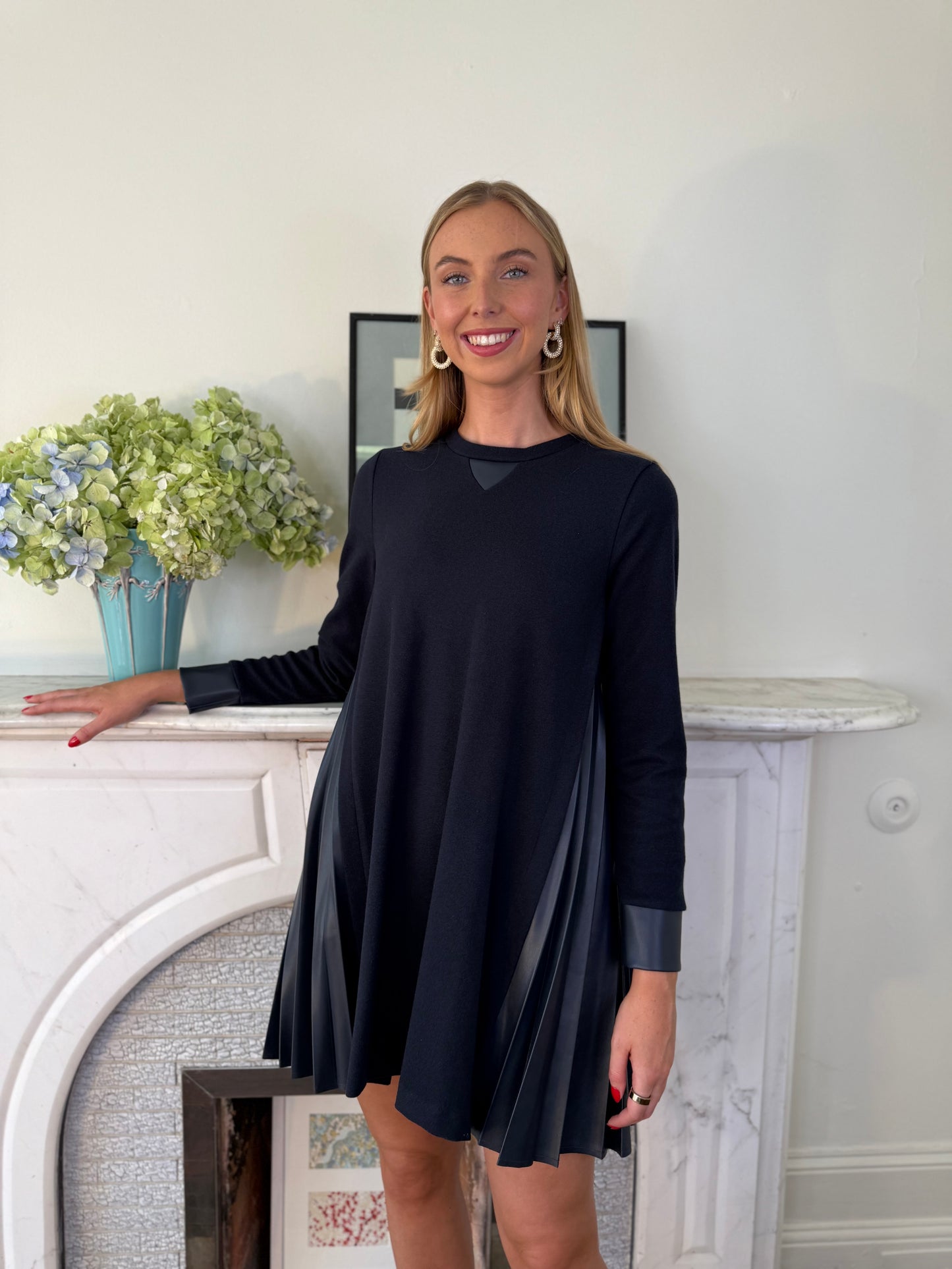 Beatrice B Dark Sapphire Jersey Tunic Dress with Pleated Detail