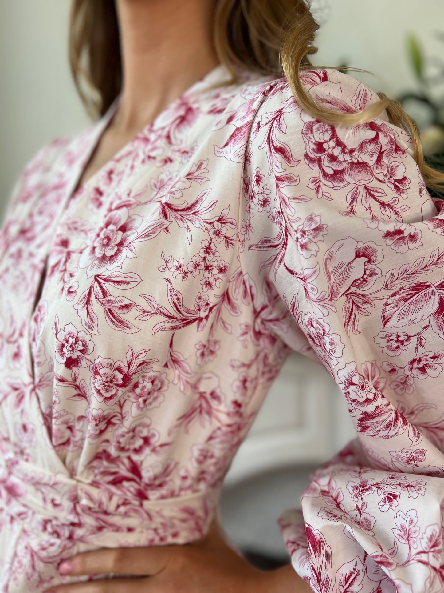 Raspberry Printed  Poplin Cotton Wrap Dress