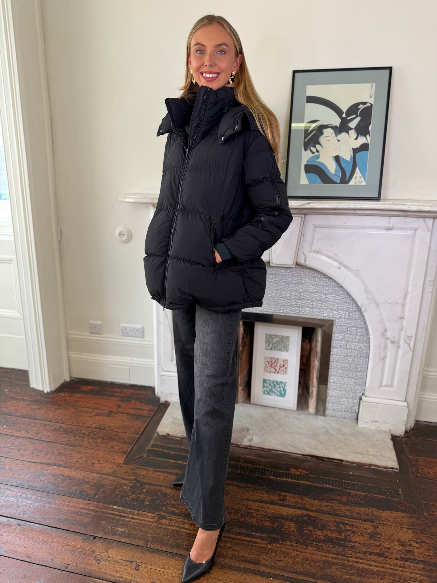 Herno Black Quilted Jacket with Zip Detail