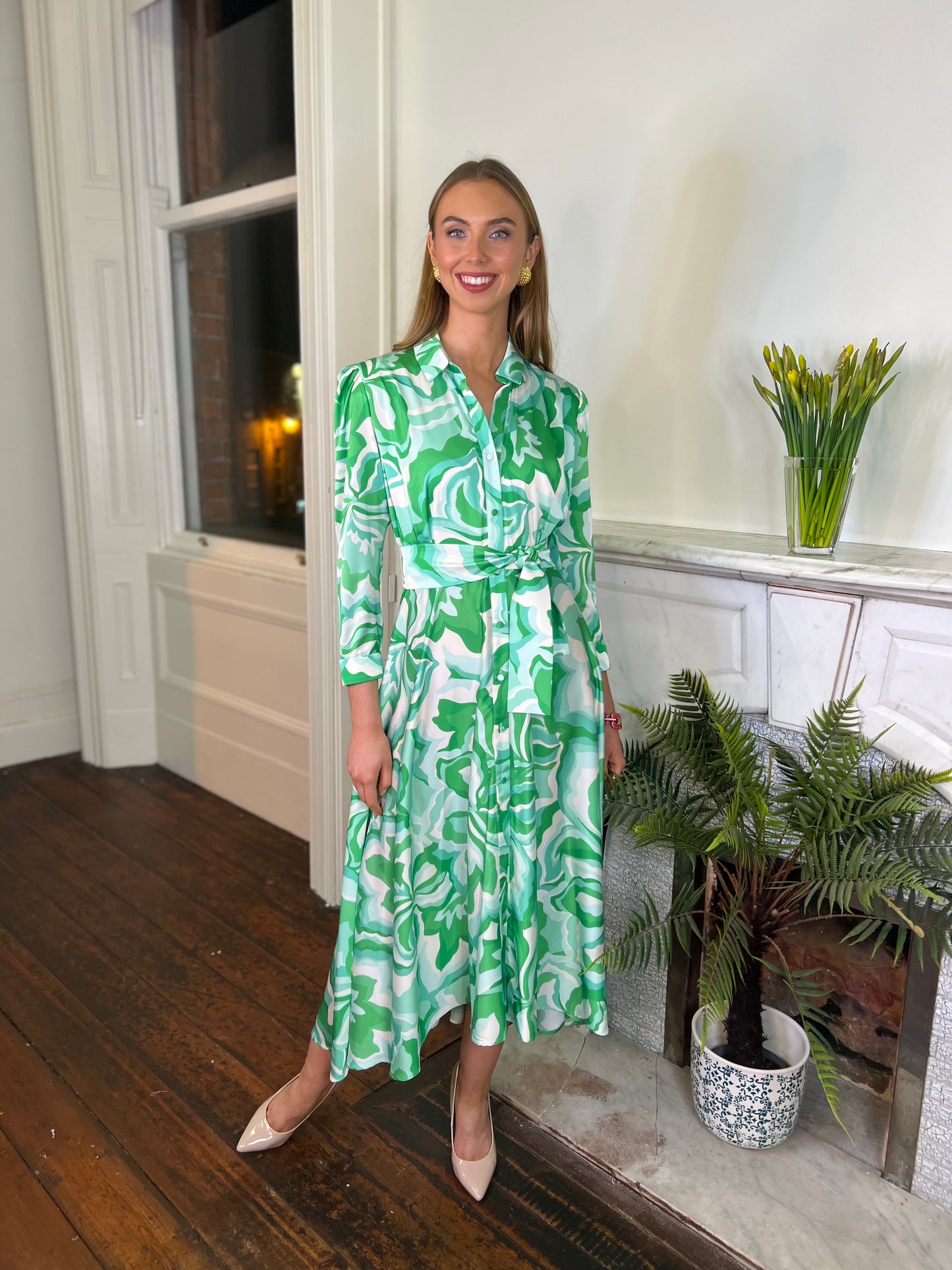 MATILDE CANO Camisero Verde Midi Shirt Dress