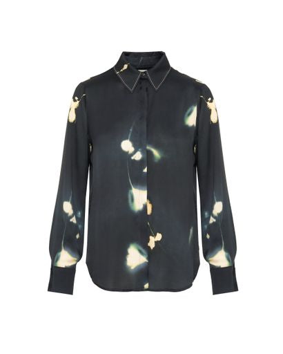 Beatrice B Dark Sapphire and Cream Abstract Flower Print Shirt