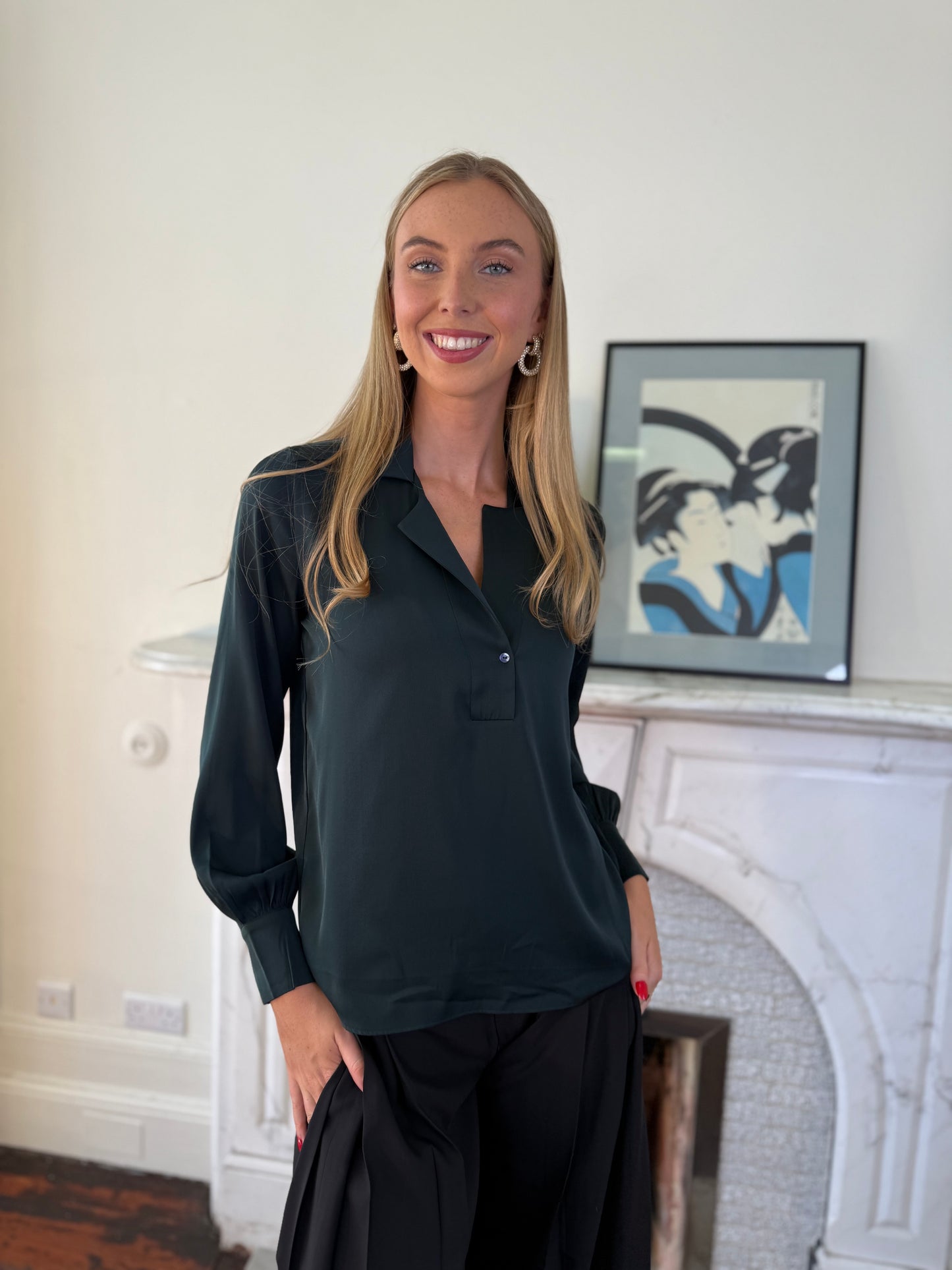 Silk95five Bay Blouse in Emerald Green