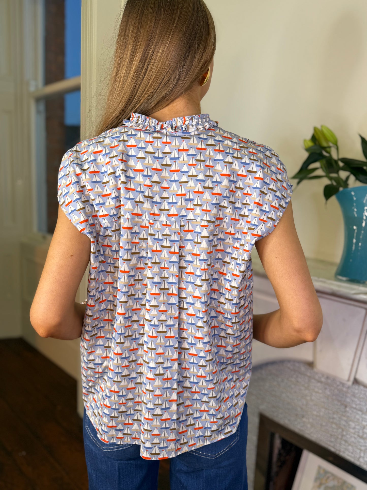 Caliban Sailboat Print Sleeveless Shirt