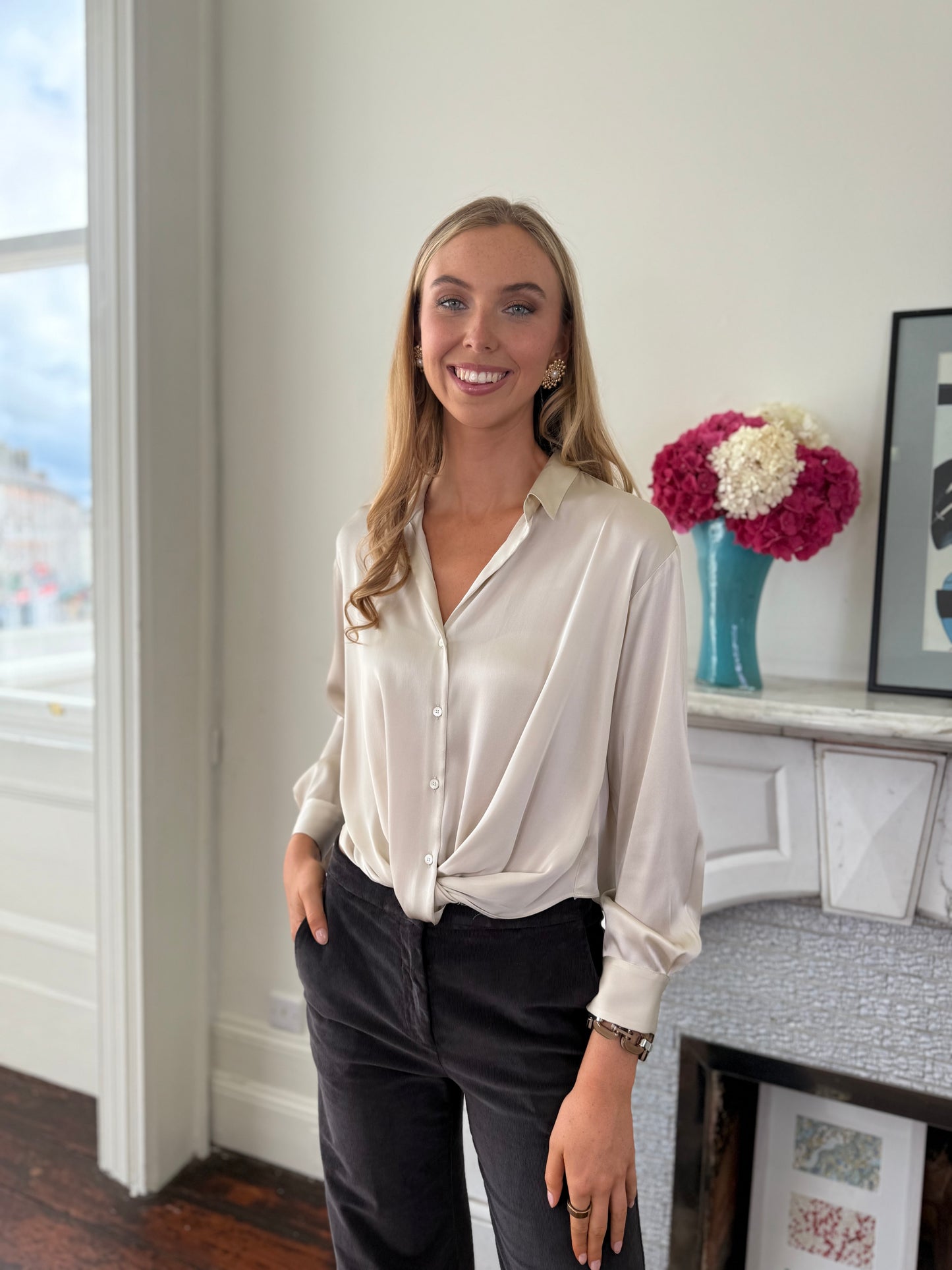 Rosso35 Silk Mix Blouse in Oatmeal