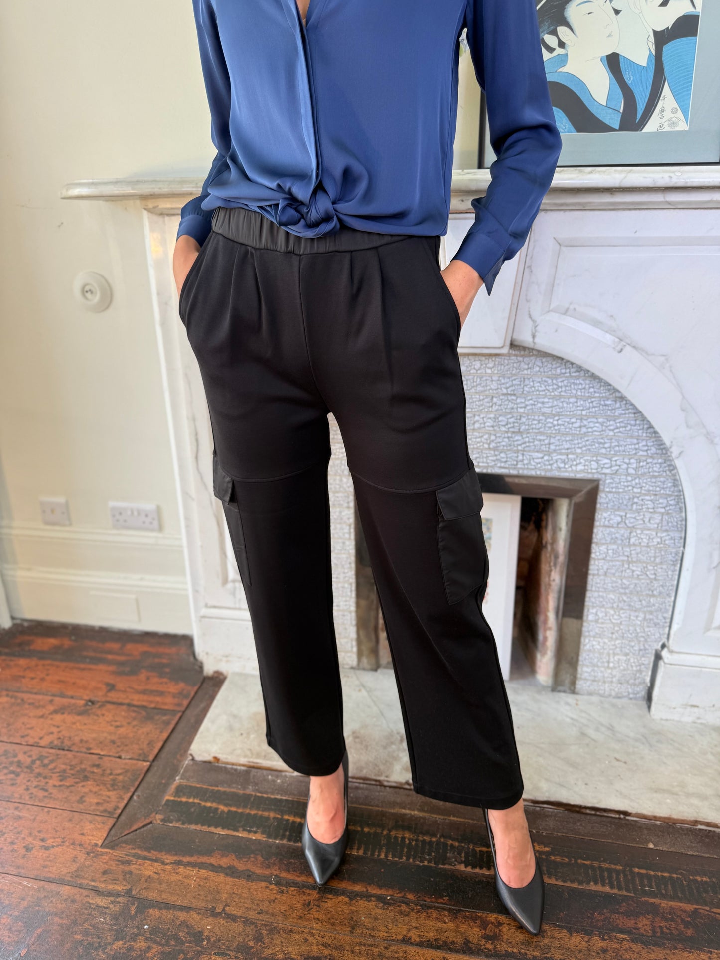 Herno Black Cargo Trousers with Elasticated Waist