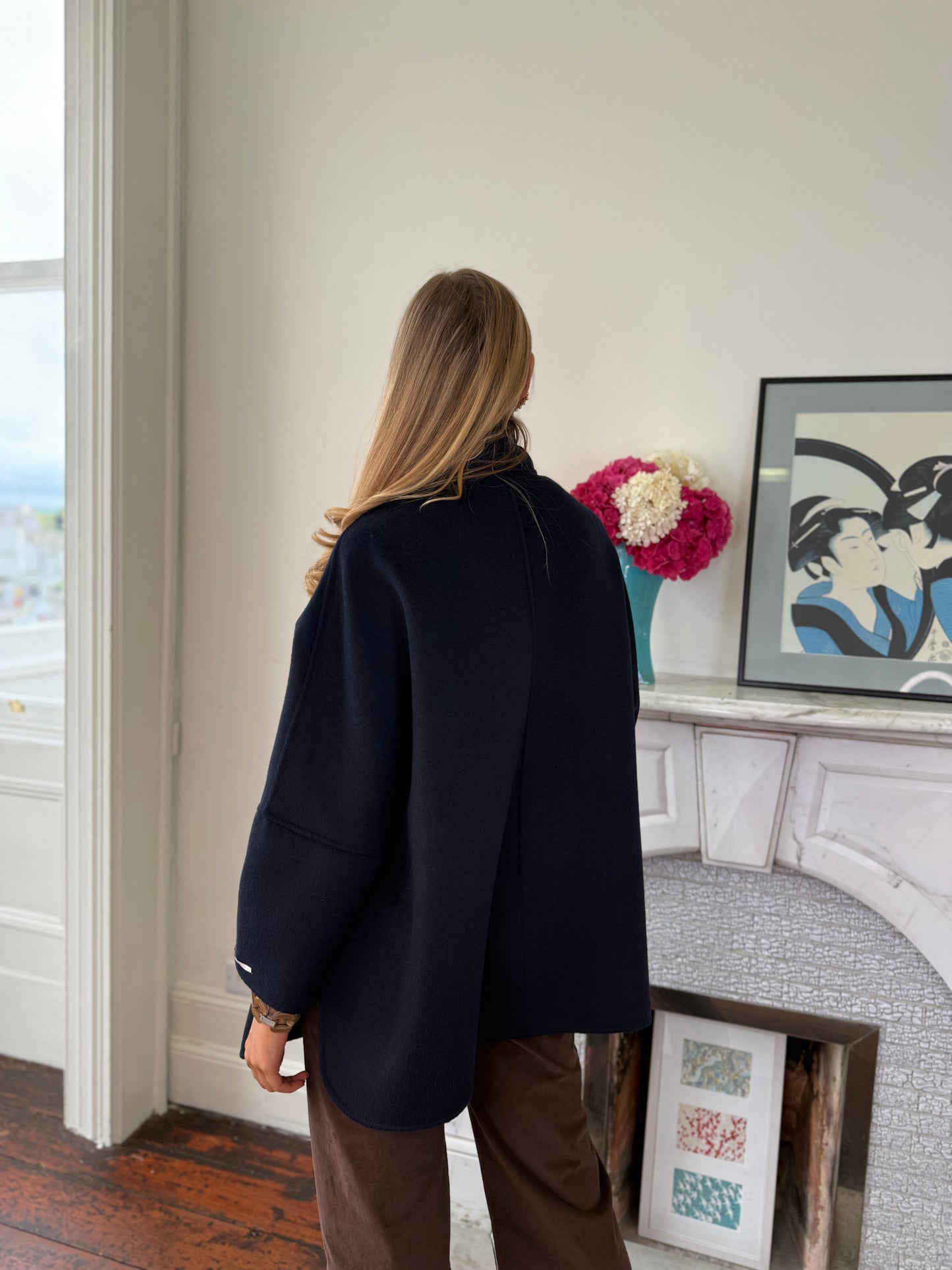 Iblues Brunner Double Faced Wool Car Coat in Navy