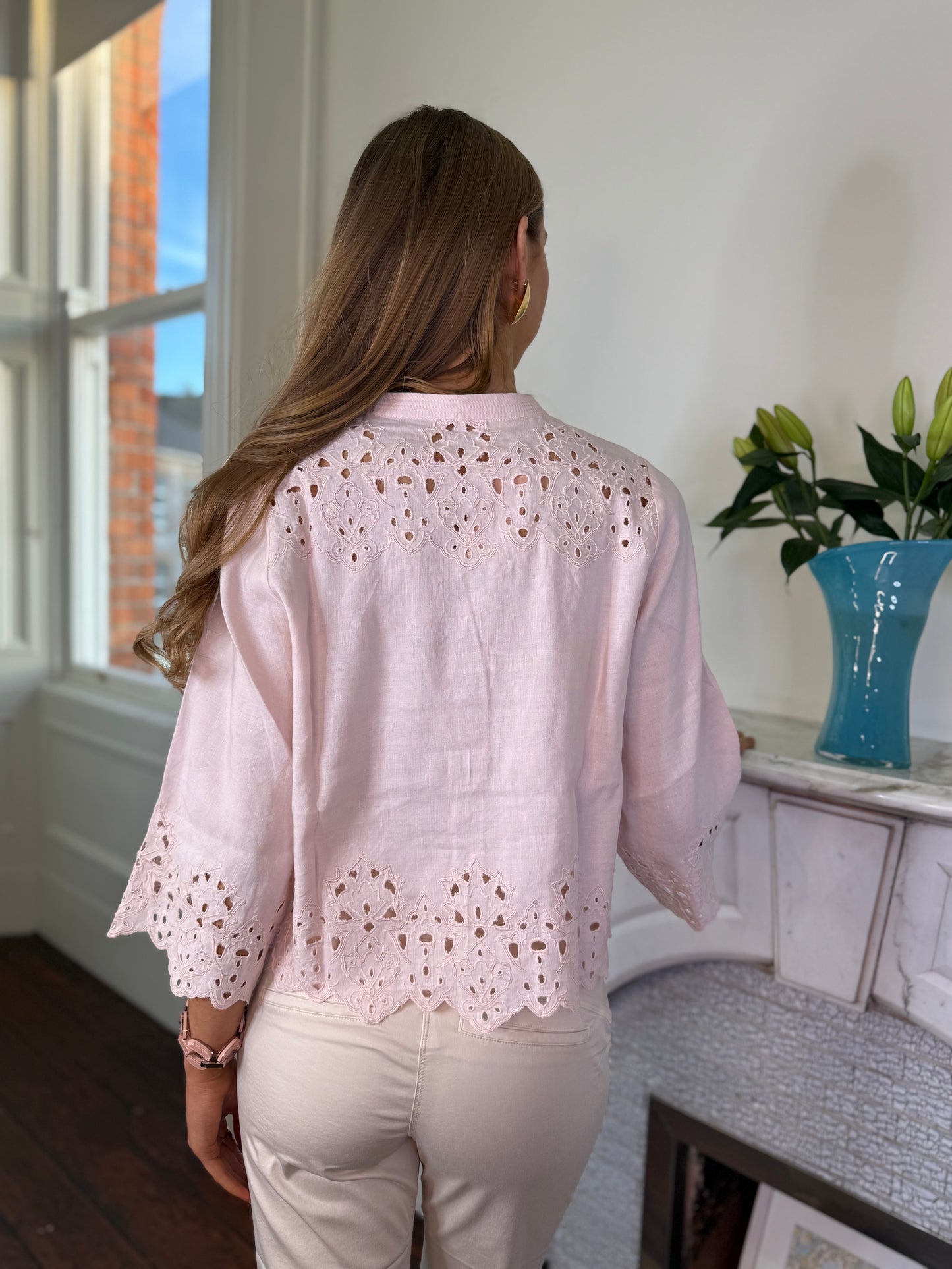 Gustav Sikka Embroidery Anglais Blouse in Blush