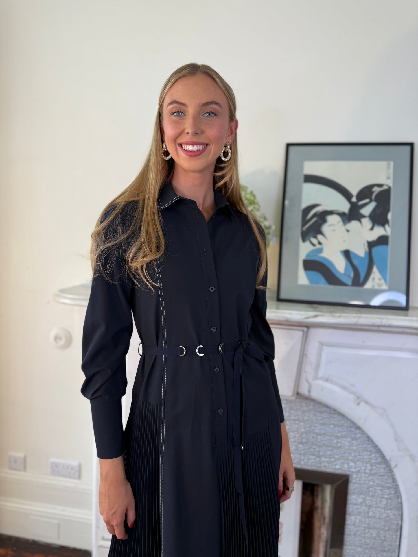 Beatrice B Dark Sapphire Shirt Dress with White Stitching Detail