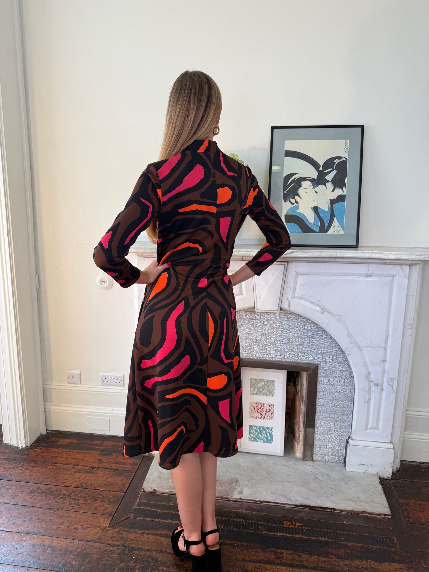 Moskada Abstract Print Neopren Dress with Zip Detail