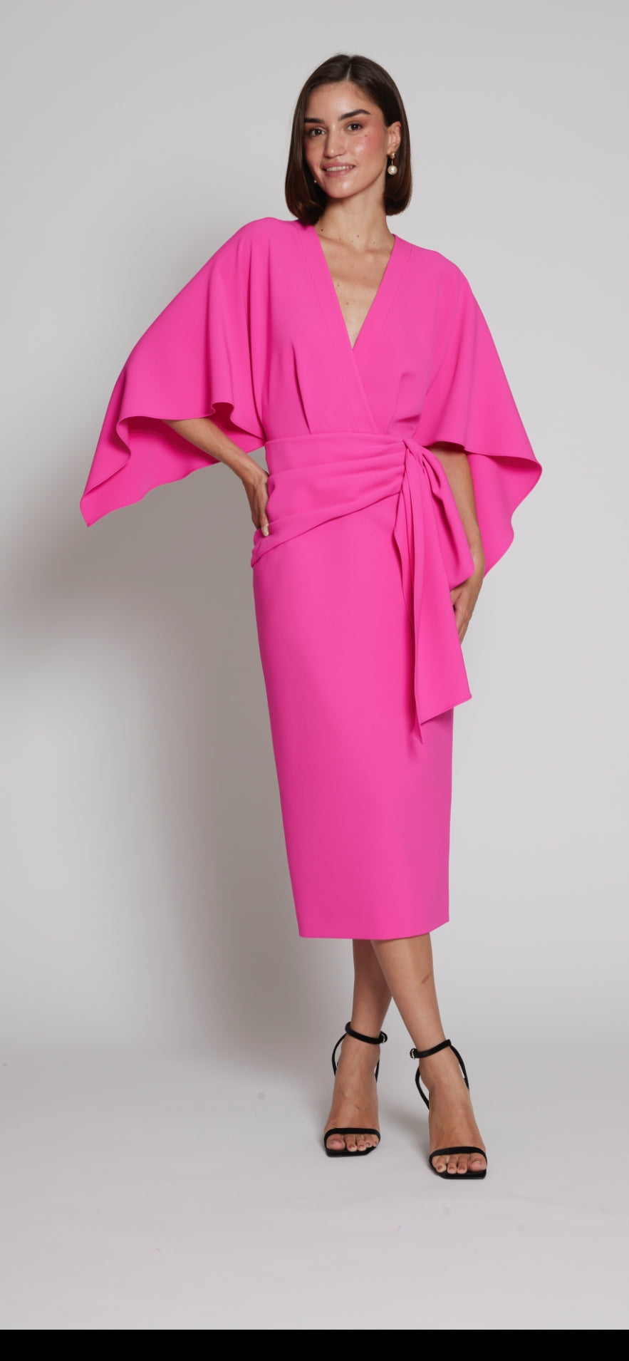 Moskada Magenta Pink Straight dress with Cape Sleeve