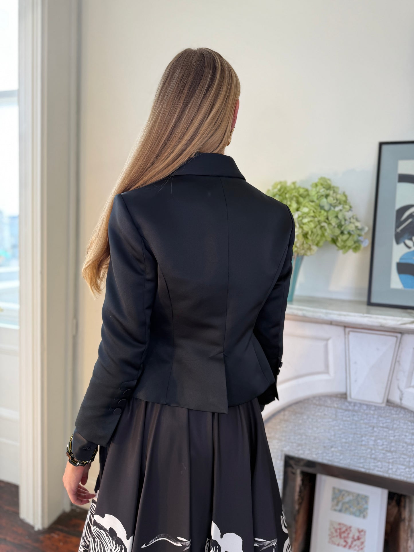 Sara Roka Black Satin Fitted Jacket