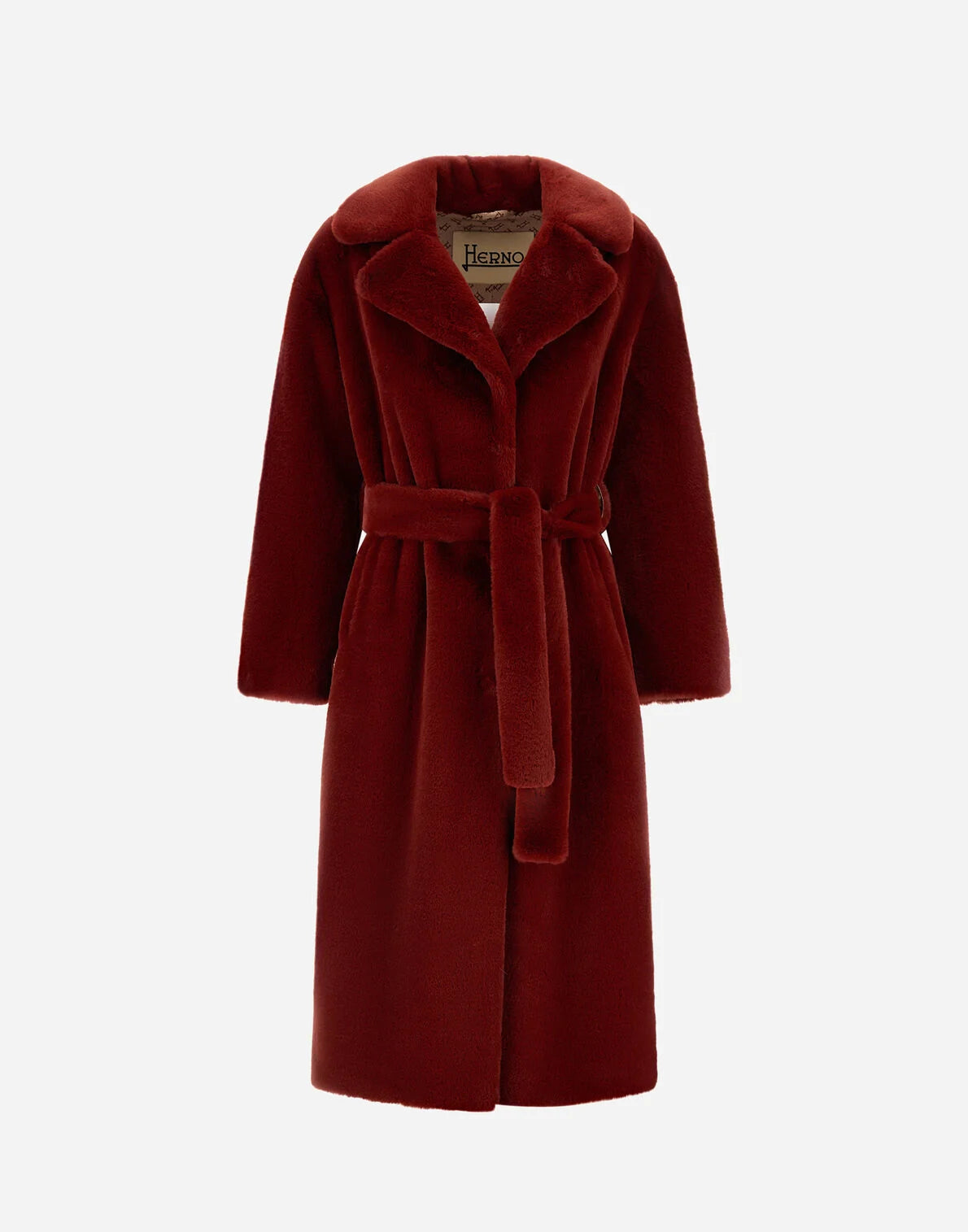 Herno Bordeaux Belted Coat in Alternative Fur