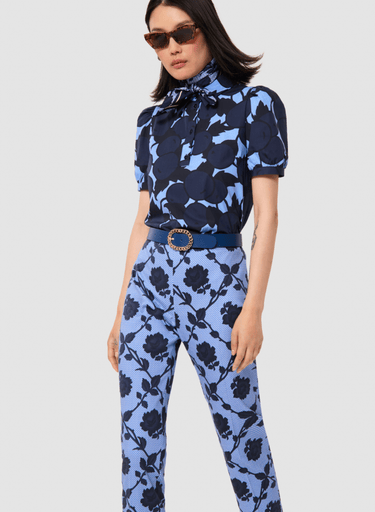 Tara Jarmon Blue And Navy Textured Floral Trousers
