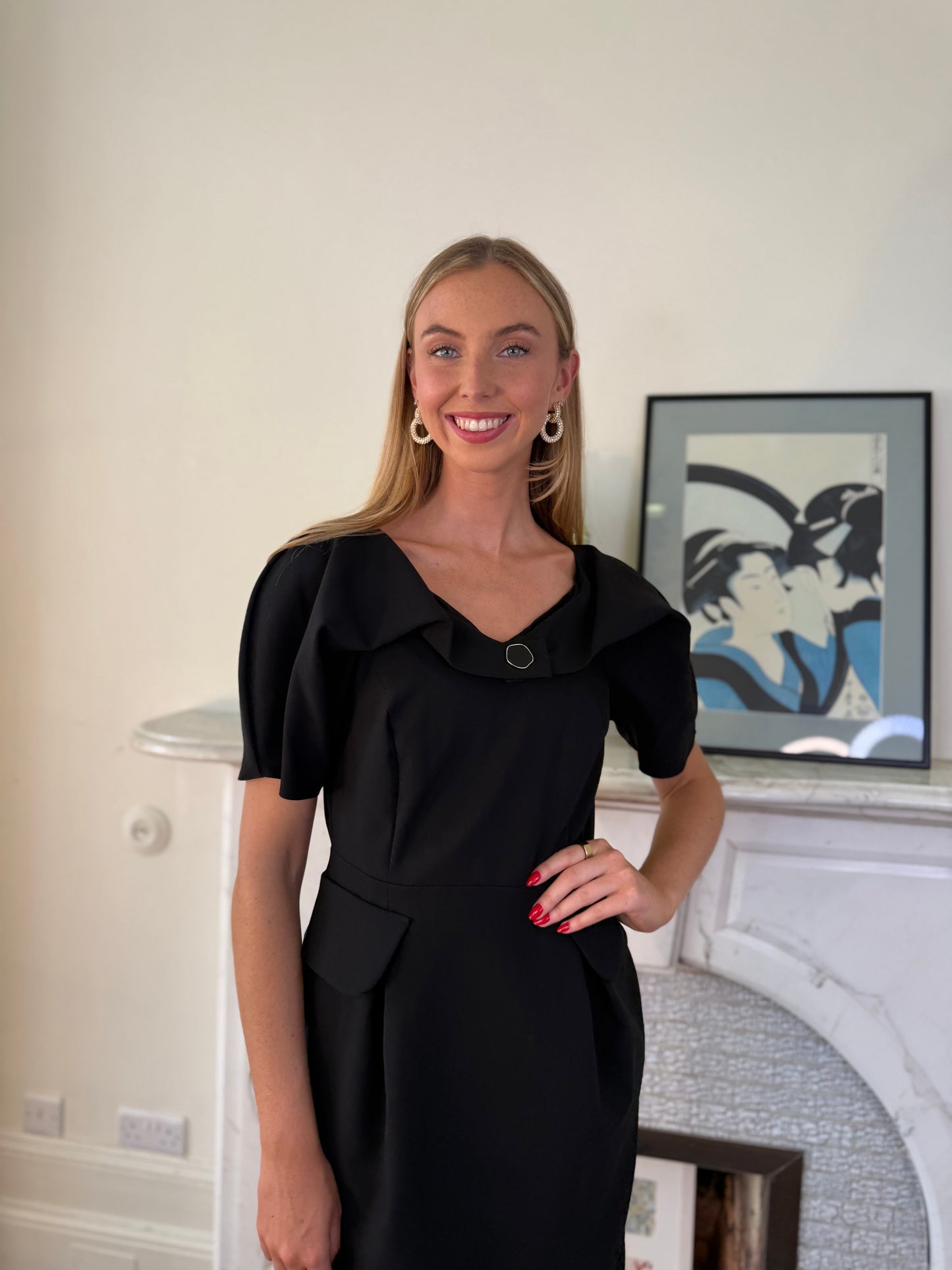 Kameya Black Fitted Dress with Tuck Detail