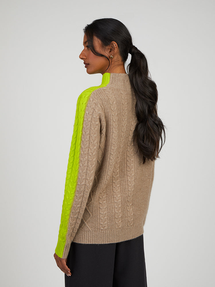 Cocoa Cashmere Whitney Lime and Oatmeal Jumper