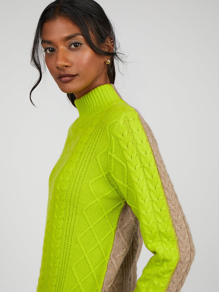 Cocoa Cashmere Whitney Lime and Oatmeal Jumper