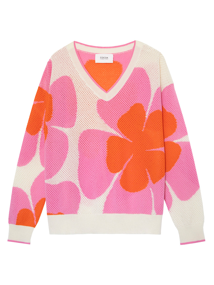 Cocoa Cashmere Nyomi Sweater in Pink and Orange Floral Print