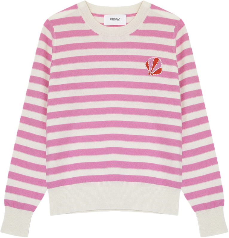 Cocoa Cashmere Shelly Sweater in Pink and WhiteStripes