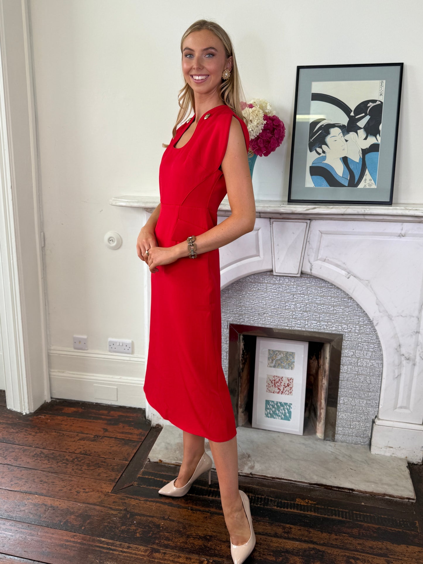 Kameya Red A Line Midi Dress