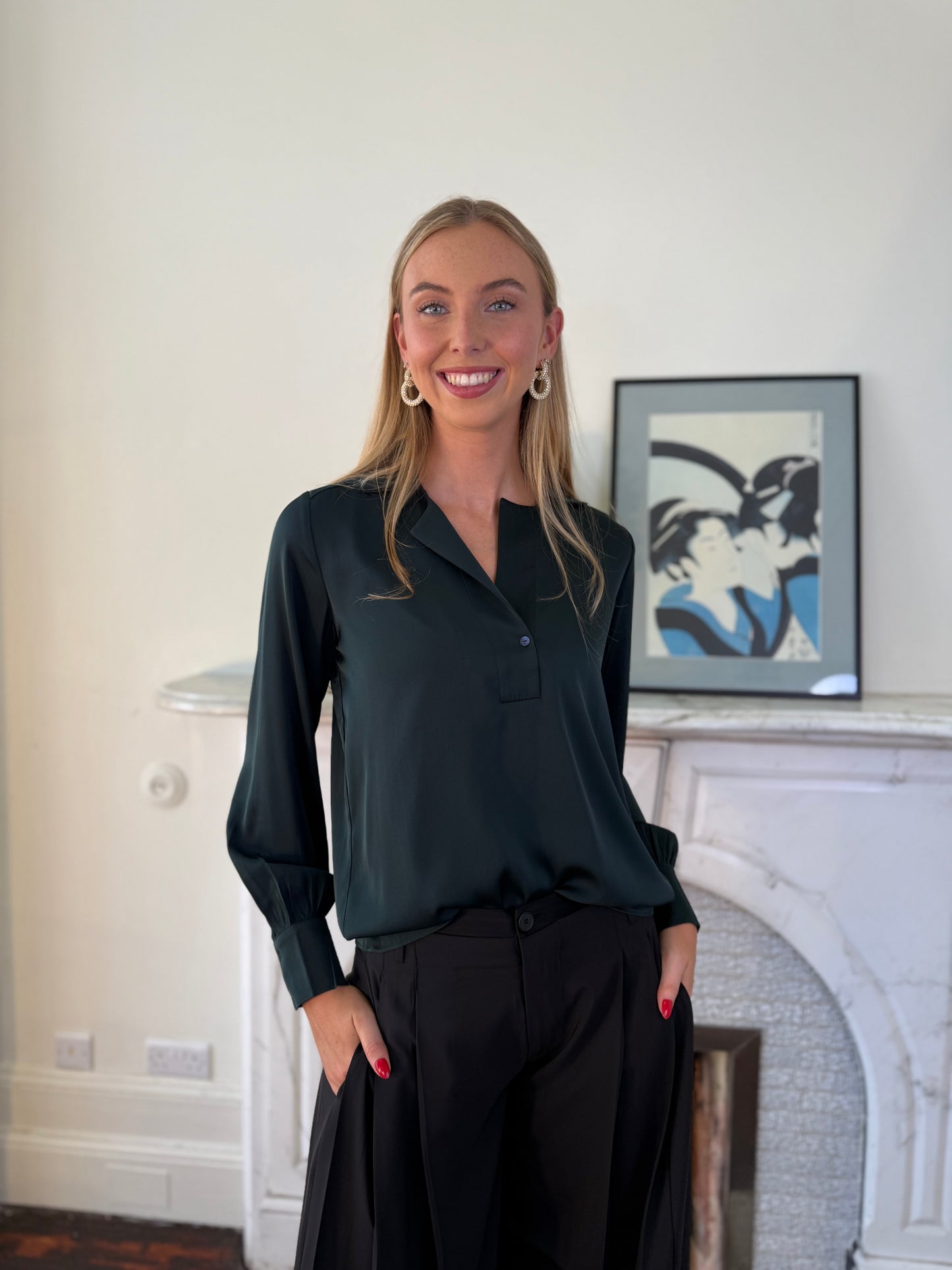 Silk95five Bay Blouse in Emerald Green
