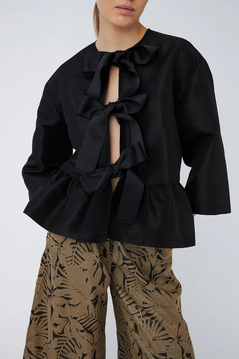 Stella Nova Crisp Peplum Black Bow Blouse