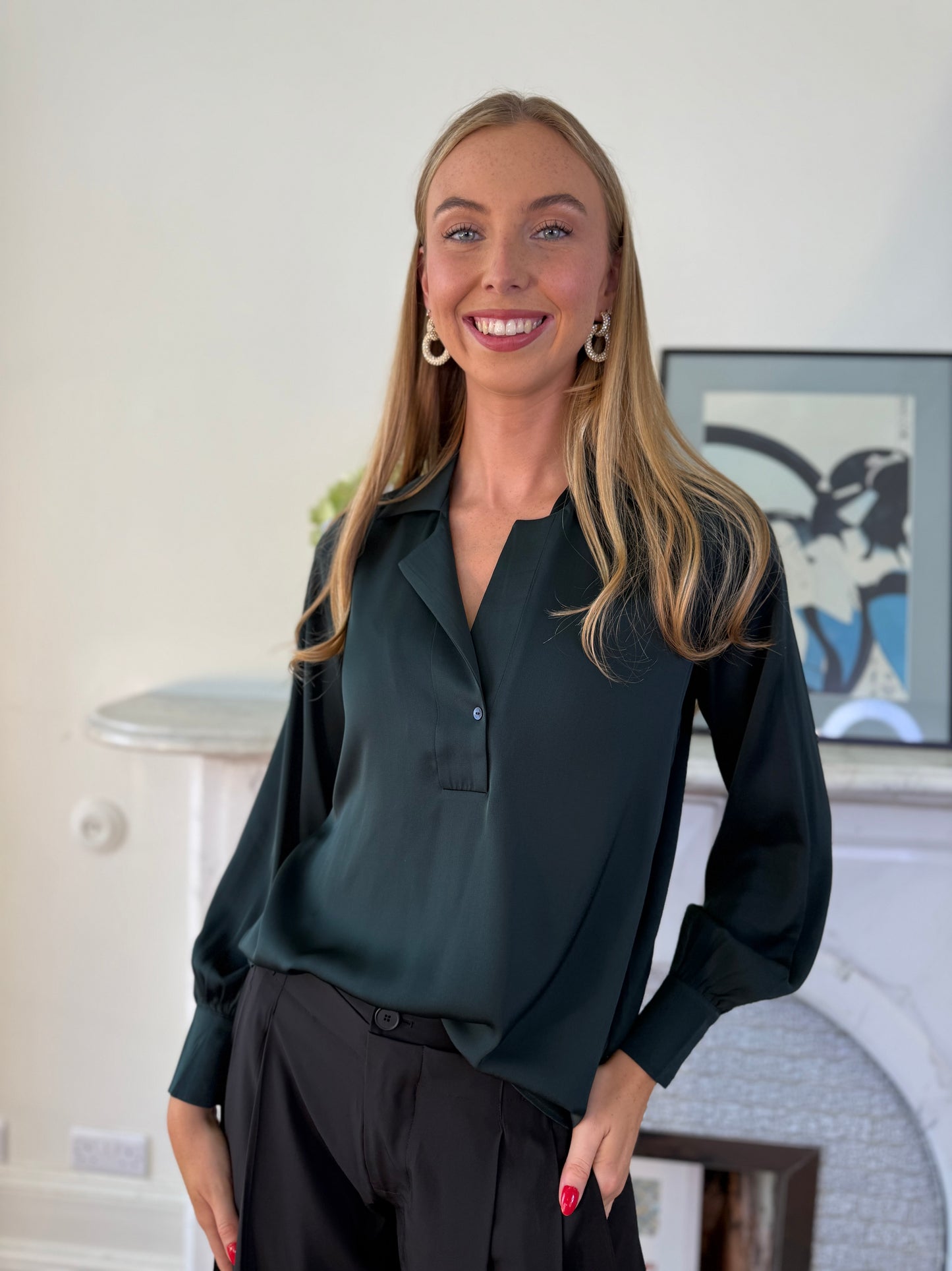 Silk95five Bay Blouse in Emerald Green