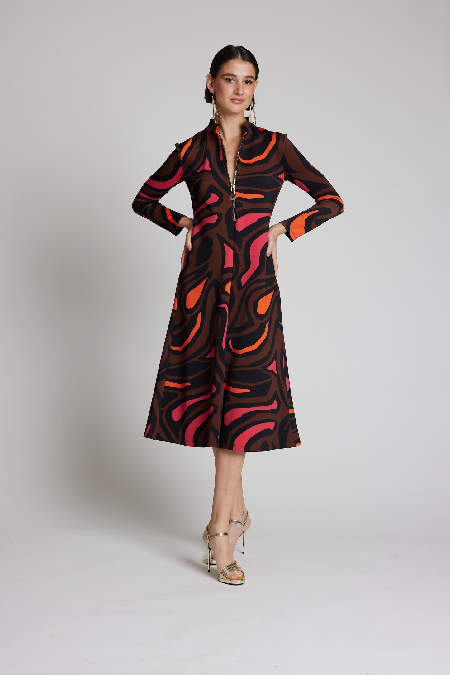 Moskada Abstract Print Neopren Dress with Zip Detail